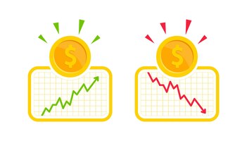 Vector iconos de aumento y caída de la tasa del dólar crecimiento y pérdida del dólar