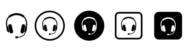 Iconos de auriculares Colección de iconos de aurículas negras Conjunto de iconas de auriculas de música