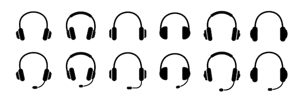 Iconos de auriculares Colección de iconos de aurículas negras Conjunto de iconas de auriculas de música