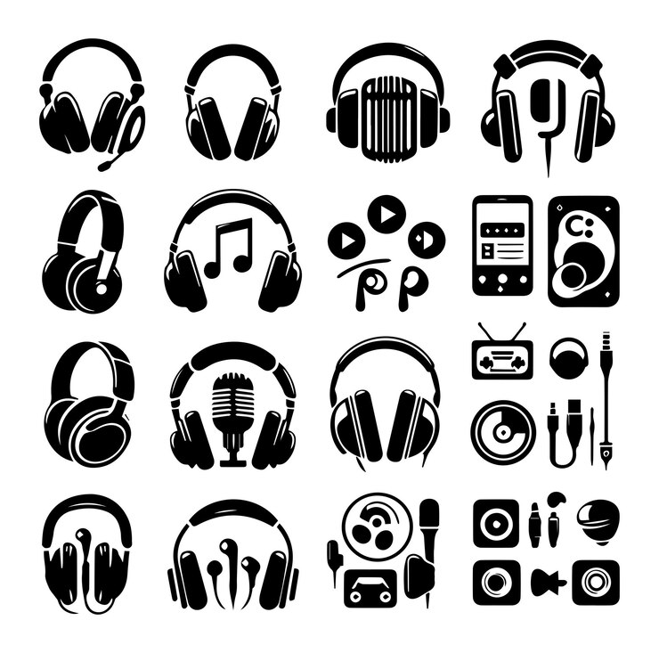 Vector los íconos de los auriculares establecen la silueta vectorial