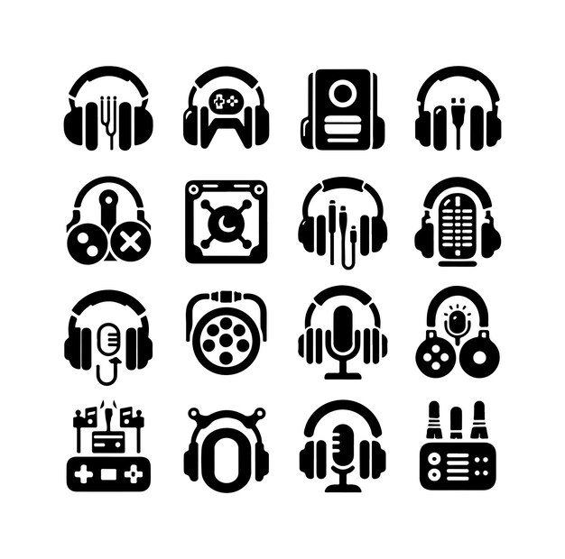 Vector los iconos de los auriculares establecen el vector aislado en fondo blanco