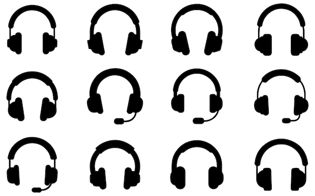 Iconos de auriculares negros Vector de ajuste