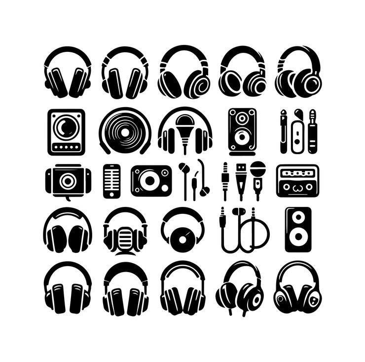 Vector iconos de auriculares set vector aislado sobre fondo blanco