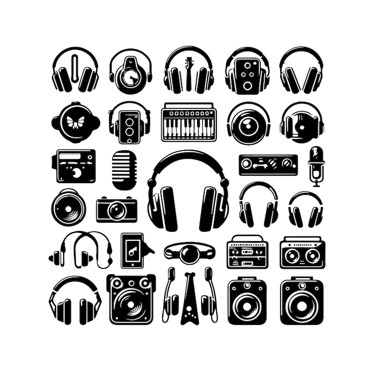 Vector iconos de auriculares set vector aislado sobre fondo blanco