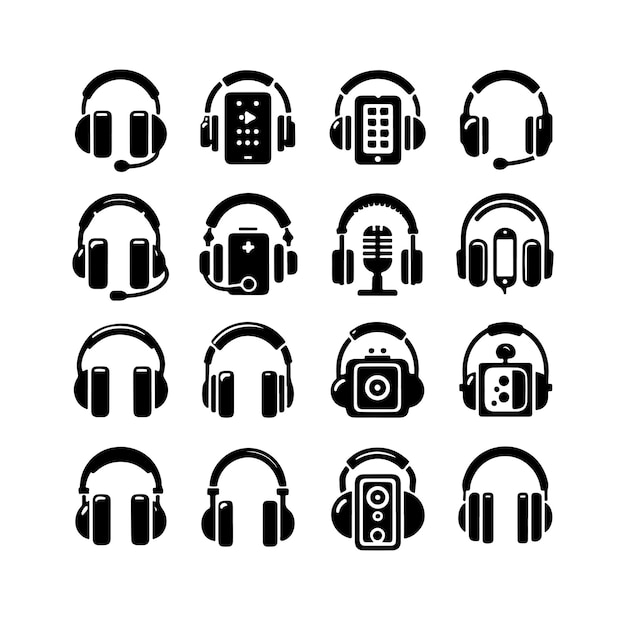 Iconos de auriculares set vector aislado sobre fondo blanco