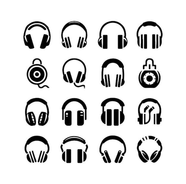 Iconos de auriculares set vector aislado sobre fondo blanco
