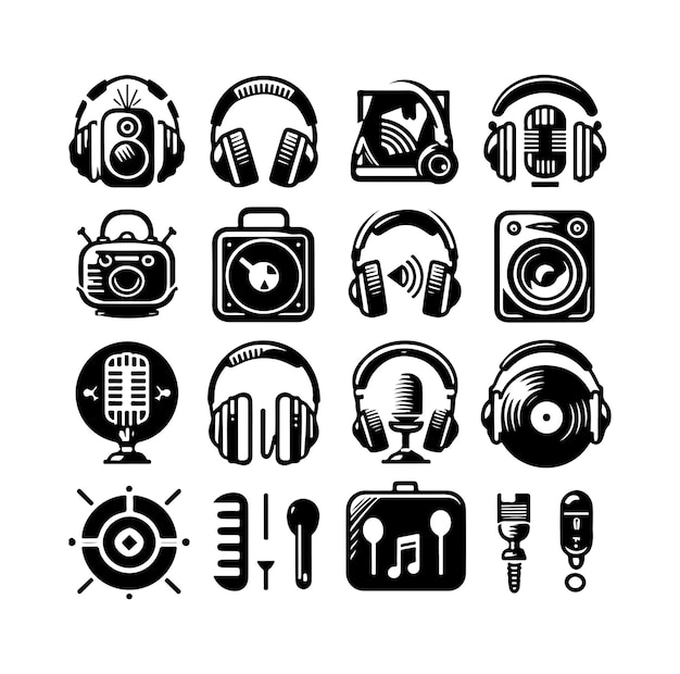 Iconos de auriculares set vector aislado sobre fondo blanco