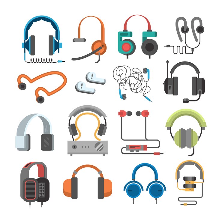 Vector iconos de auriculares de vector en blanco