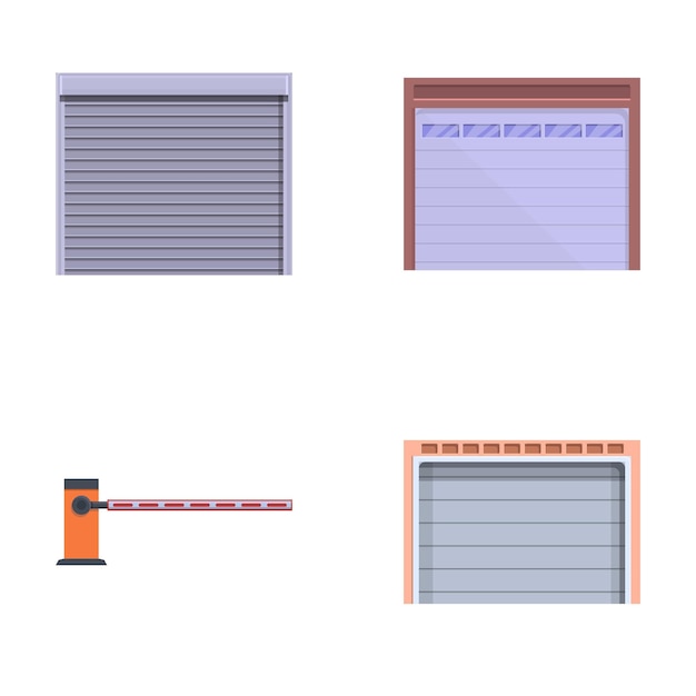 Los iconos automáticos de la puerta establecen el vector de dibujos animados Varias puertas y torniquetes