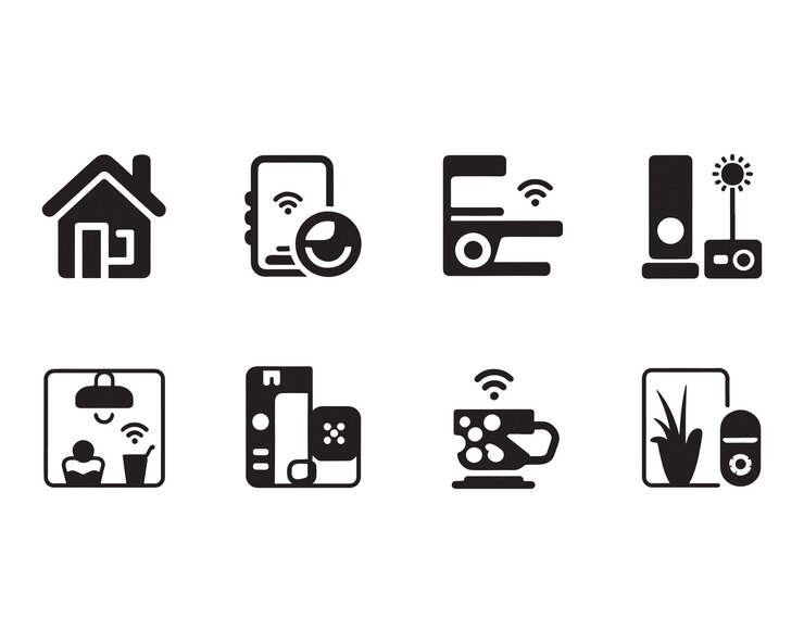 Iconos de automatización del hogar inteligente en fondo blanco