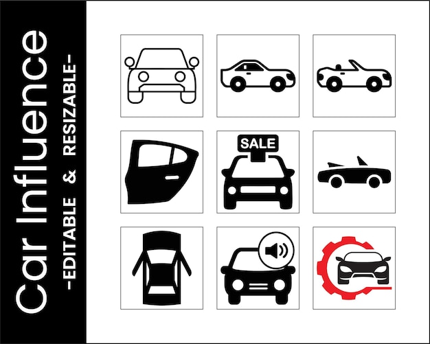 Iconos de automóviles Amplificador editable Gráficos vectoriales redimensionables para diseños de automóviles