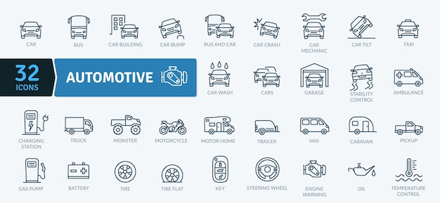 Iconos de automóviles Partes de automóviles y símbolos de vehículos