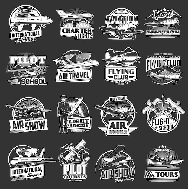 Iconos de aviación aviones vintage y modernos.