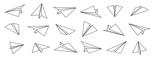 Iconos de aviones de papel Origami de aviones plegados Plano superior e inferior Variaciones del juego de origami