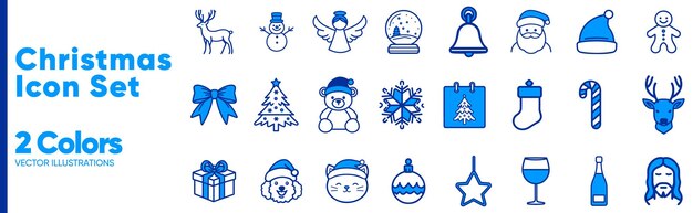Iconos azules para la Navidad Papá Noel Hombre de Nieve Árbol Decoraciones de renos Regalos