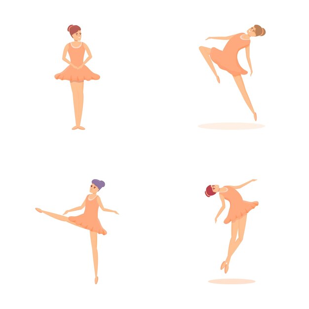 Los íconos de la bailarina se establecen en el vector de dibujos animados Bailarina en una hermosa pose
