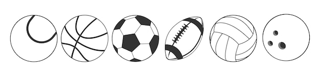 Iconos de balones deportivos en estilo plano. Ilustración vectorial aislada.