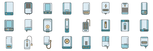 Los iconos del banco de energía establecen una línea de color vectorial