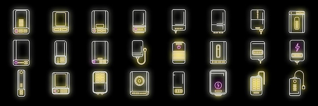 Iconos de banco de energía establecer neón vectorial