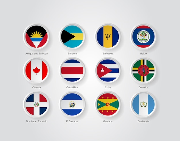 Vector iconos de la bandera 3d de los países de américa del norte parte 01