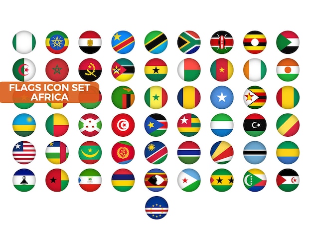 Iconos de bandera de África Establezca países africanos con banderas en círculo Egipto Nigeria Sudáfrica y otros gráficos vectoriales de acciones Símbolos del elemento 55