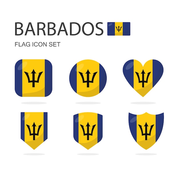 Iconos de la bandera de Barbados en 3D de 6 formas, todos aislados sobre un fondo blanco