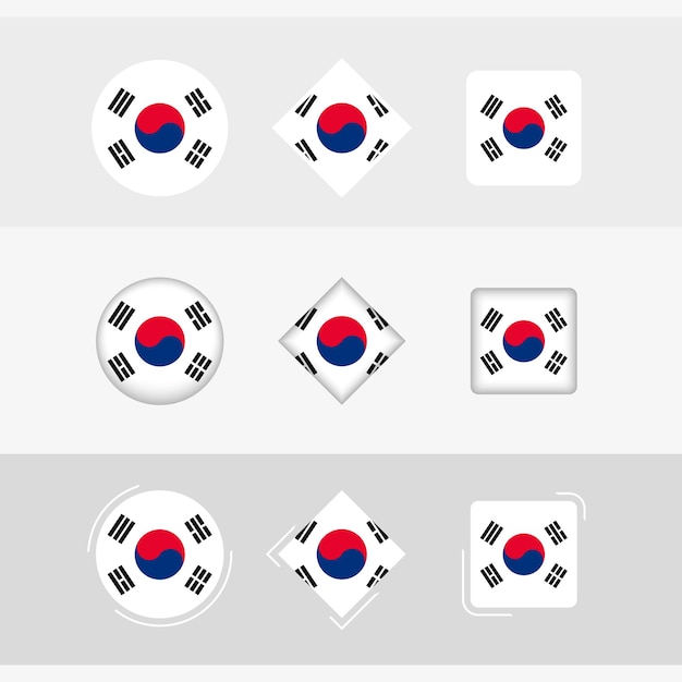 Vector los iconos de la bandera de corea del sur establecen el vector de la bandera de corea del sur