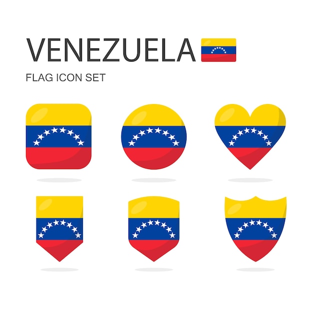 Vector iconos de la bandera de venezuela en 3d de 6 formas, todos aislados sobre un fondo blanco