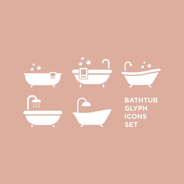 Los iconos de la bañera se establecen en una plantilla de vector plano de diseño de moda