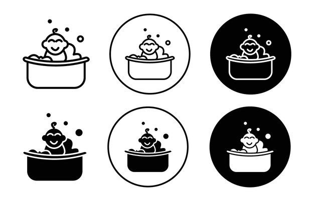 Iconos de baño de bebé en la bañera