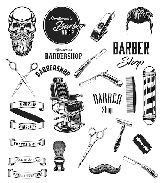 Iconos de barbería bigote y barba herramientas de barbero