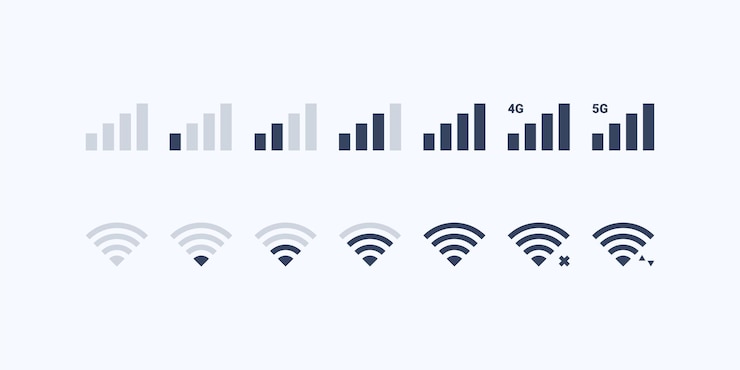 Vector iconos de la barra de estado de señal wifi y móvil