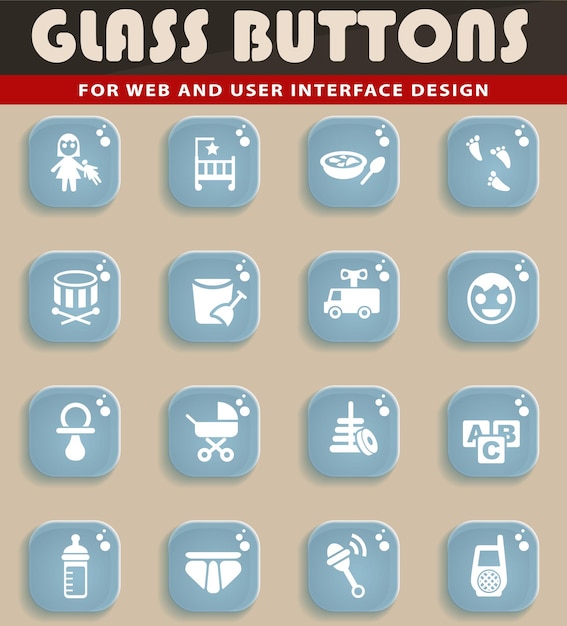 Iconos de bebé en botones de cristal