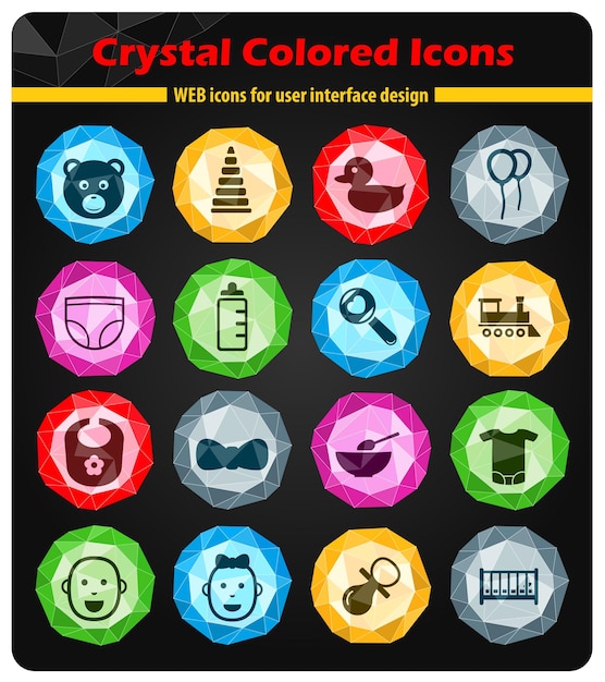 Iconos de bebé en cristales de botones de colores