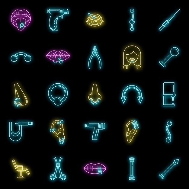 Iconos de belleza perforados con neón vectorial