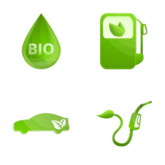 Vector iconos de biocombustible set vector de dibujos animados fuente de energía alternativa tecnología ecológica