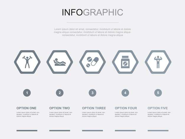 Iconos de biohacking Plantilla de diseño infográfico Concepto creativo con 5 opciones