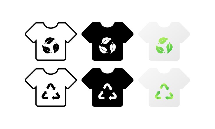 Iconos biológicos en camisetas Diferentes estilos insignias de reciclaje biológico verdes en camiset as de planeta verde Iconos vectoriales