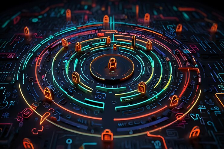 Iconos de bloqueo de circuitos digitales de ciberseguridad