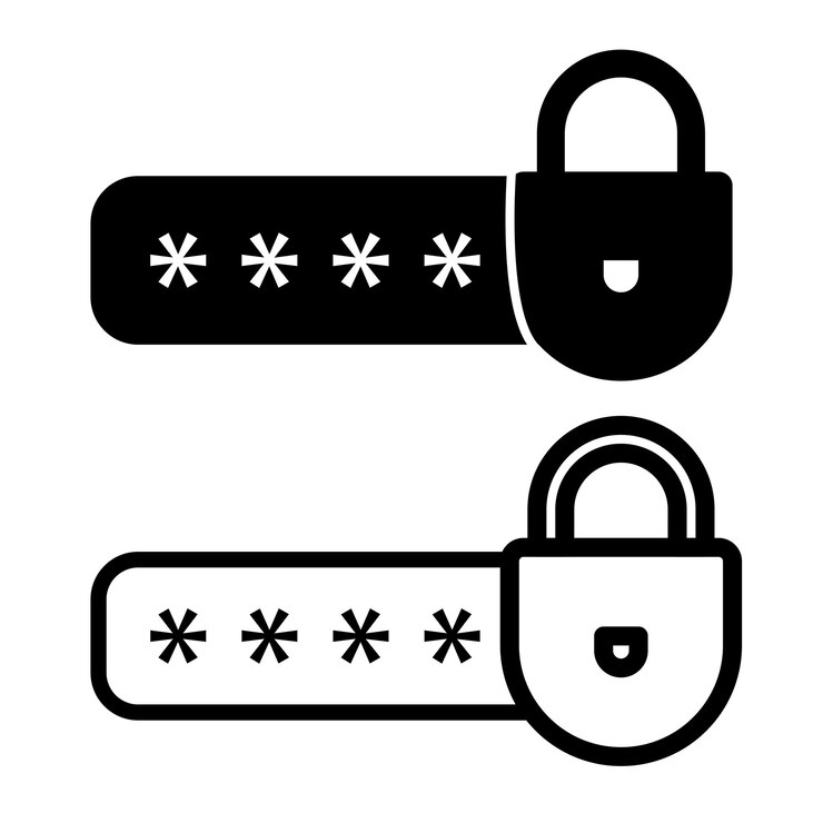 Vector iconos de bloqueo de contraseña siluetas negras con asteriscos símbolos de seguridad simples ilustración vectorial