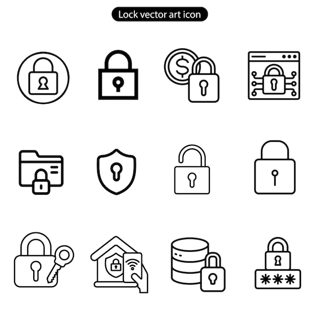 Iconos de bloqueo establecidos Colección de símbolos de bloqueo Símbolo de seguridad Bloqueo abierto y bloqueo cerrado Arte vectorial de iconos