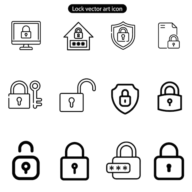 Iconos de bloqueo establecidos Colección de símbolos de bloqueo Símbolo de seguridad Bloqueo abierto y bloqueo cerrado Arte vectorial de iconos