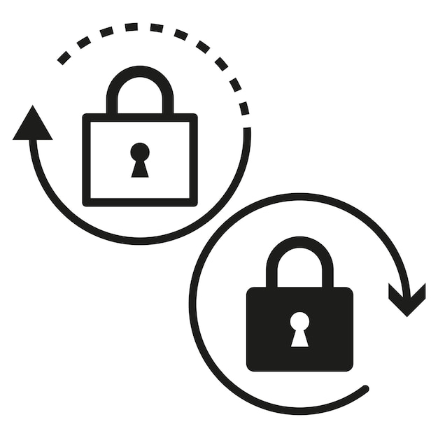 Iconos de bloqueo y flecha Negro y blanco Símbolos de seguridad vectorial Protección de datos
