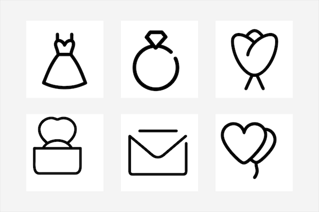 Iconos de bodas conjuntos de ilustraciones de arte vectorial