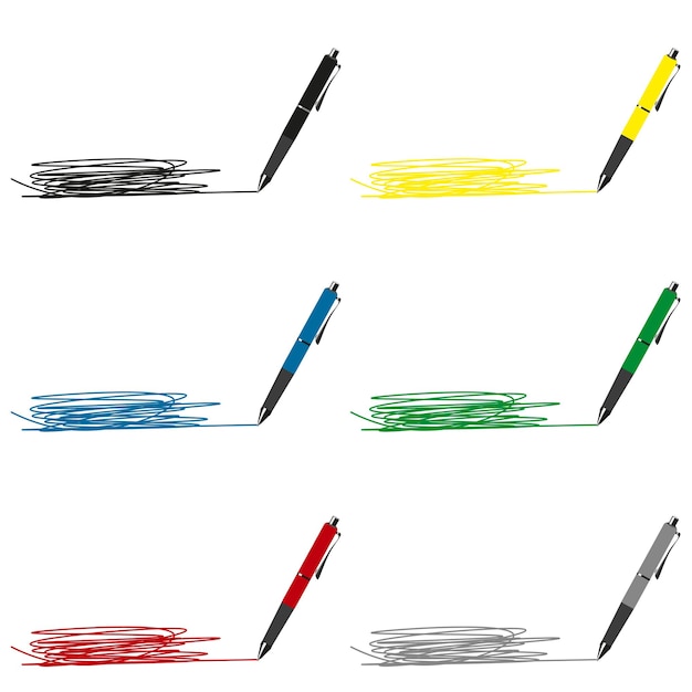 iconos de bolígrafos de colores con garabatos de líneas de colores