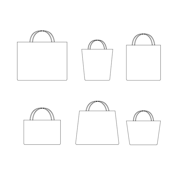 Iconos de la bolsa de compras Colección de iconos de línea negra aislados en una ilustración vectorial de fondo blanco