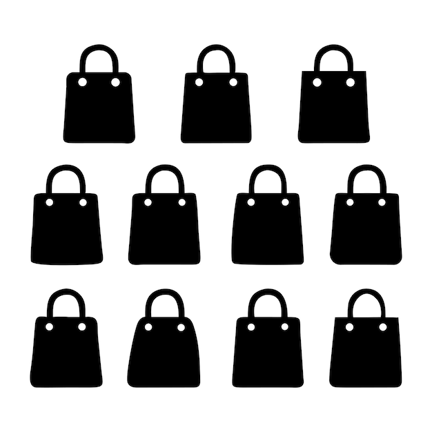 Iconos de bolsas de compras negras Conjunto de simples íconos de bolsa de tiendas negras símbolo y elementos perfectos para la web