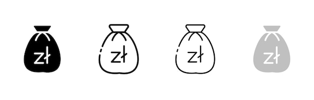 Vector iconos de bolsas zloty diferentes estilos conjunto de bolsas de iconos zloty iconos vectoriales