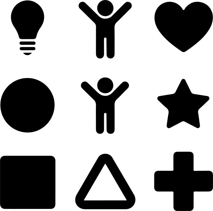 Iconos de bombillas icono de cámara icono de micrófono icono de glph icono de cerebro humano icono de corazón icono de teléfono móvil