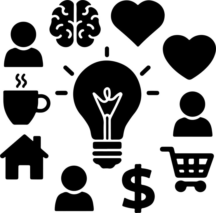 Iconos de bombillas icono de cámara icono de micrófono icono de glph icono de cerebro humano icono de corazón icono de teléfono móvil